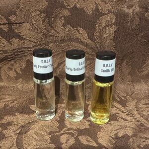 3 Roll-On Dram Bottles Tester Sample Oils Marley, Vanilla & Baby Powder Clear A